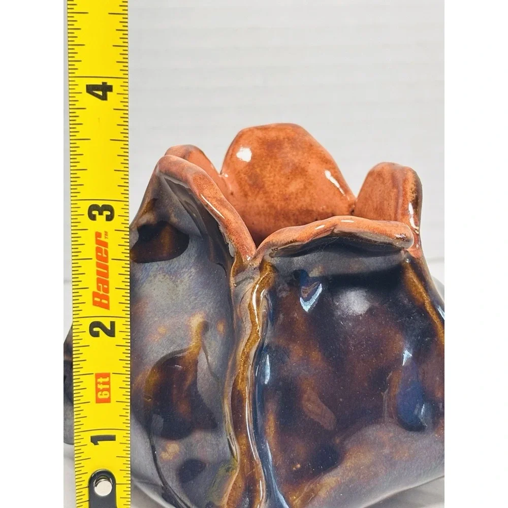 Vintage Evangeline Style Reactive Glaze Flower Petal‎ Pottery Vase Brown Orange